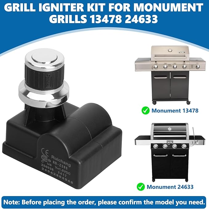 SafBbcue 13478 24633 Grill Igniter Replacement for Monument Grills - Replacement Pulse Igniter with Ignition Button, Corrosion Resistant Easy Install
