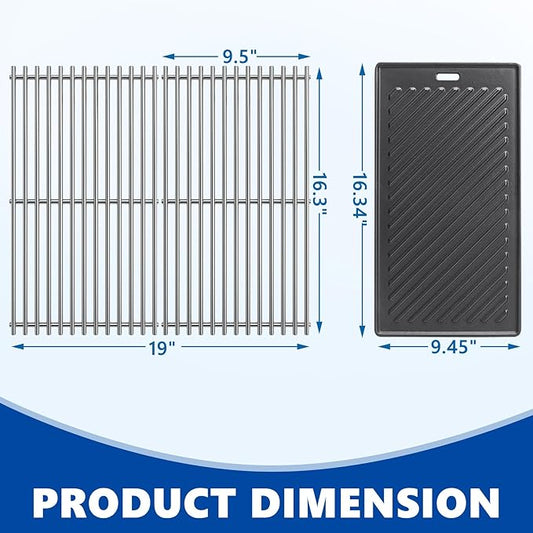SafBbcue Replacement Parts for Monument Mesa 400, 25392 and 13478, A005 Cast Iron Griddle and 98888 Stainless Steel Grill Grates for Monument Grills 4-Burner Propane Gas Grill Accessories