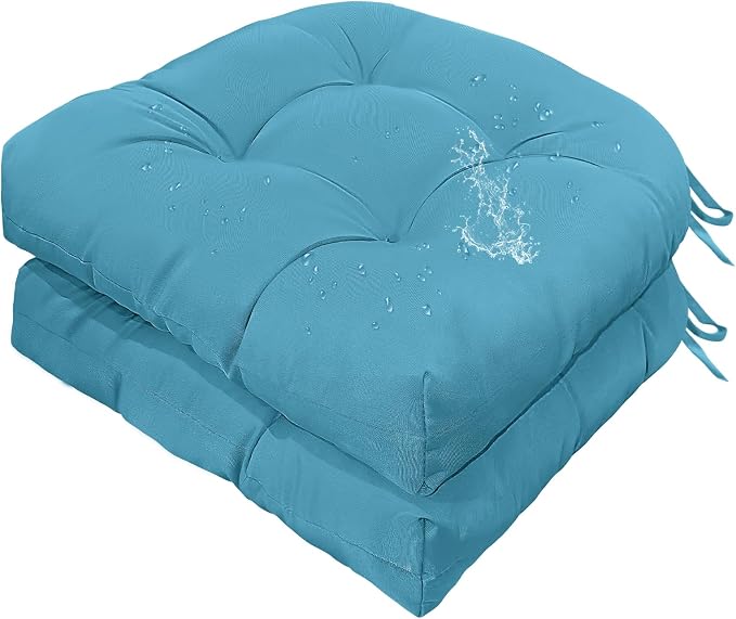 Gnostik 2 Pack Outdoor Seat Cushions 18.6"X18.6", Navy Blue Thick Tufted Waterproof Outdoor Chair Cushion for Garden Patio Porch Lawn Furniture