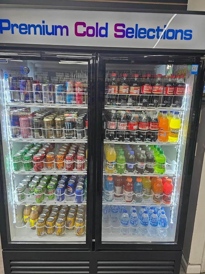 Commercial Beverage Refrigerator Display Fridge,46 Cu Ft Two Glass Door Upright Merchandiser Drink Cooler with LED Light Adjustable Shelves,ETL and NSF Approval,Hinge