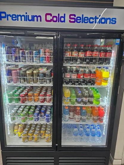 Commercial Beverage Refrigerator Display Fridge,46 Cu Ft Two Glass Door Upright Merchandiser Drink Cooler with LED Light Adjustable Shelves,ETL and NSF Approval,Hinge