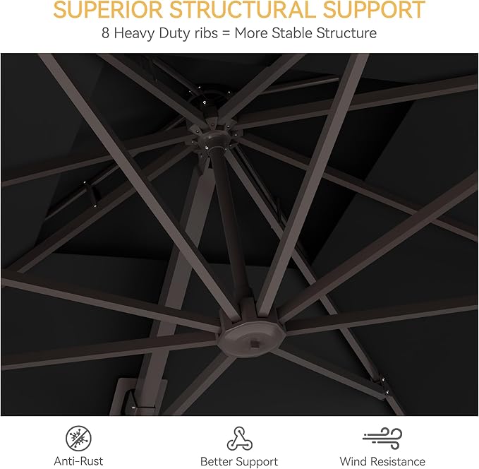 10x10 FT Patio Umbrella with Base, Large Cantilever Double Top Heavy Duty Offset Umbrellas with 360° Rotation, Outdoor shade for Garden Deck Pool, Black