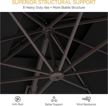 10x10 FT Patio Umbrella with Base, Large Cantilever Double Top Heavy Duty Offset Umbrellas with 360° Rotation, Outdoor shade for Garden Deck Pool, Black