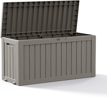 90 Gallon Outdoor Storage Box, Resin Deck Boxes Waterproof, Indoor Outdoor Bin for Package Delivery, Patio Cushions, Gardening Tools, Lockable, UV Resistant