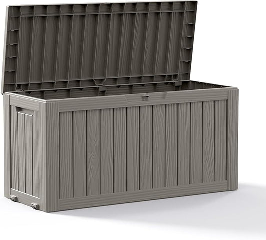 90 Gallon Outdoor Storage Box, Resin Deck Boxes Waterproof, Indoor Outdoor Bin for Package Delivery, Patio Cushions, Gardening Tools, Lockable, UV Resistant