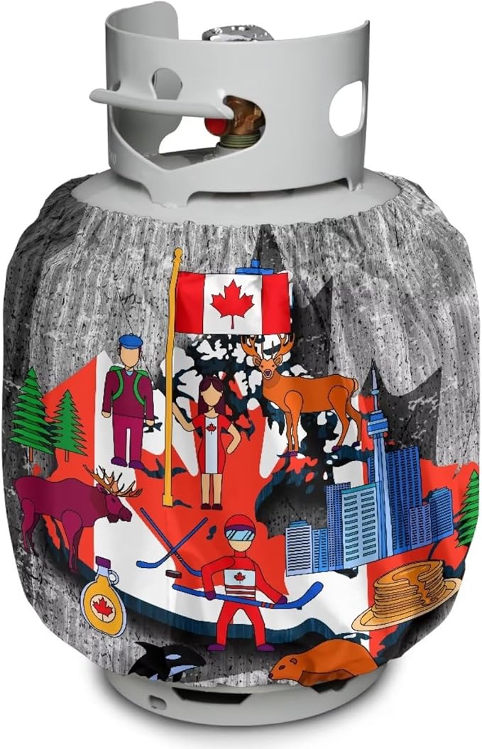 20 lb Dual Propane Tank Cover Protective Propane Tank Blanket for Grill, Travel Trailer RV, and Outdoor Use Windproof Weatherproof Gas Cover Canada Flag