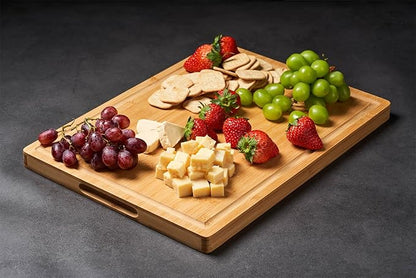 Allsum Bamboo Wood Cutting Boards for Kitchen, 1" Extra Thick Butcher Block with Juice Grooves & Handles Resisting to Warping and Cracking, Fancy Charcuterie Boards, 16"L x 11"W