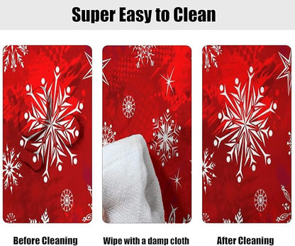 Red Snowflake Oval Fitted Table Covers, Christmas Snowflake Polyester Elastic Edged Table Cloths, Wrinkle Resistant Tablecloth for Indoor Family Banquet and Outdoor Patio Use, Fits to 54x76 in Tables