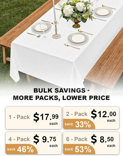 Decorelia White Waterproof Table Cloths for 4 Ft Rectangle Table-2 Pack, Washable Polyester Rustic Reusable Rectangular Table Cloth Cover for Wedding,Outdoor,Events, Party,Banquet, Dining, 60x84 Inch
