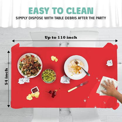 Tablecloth Roll – 54" X 110' Red Premium Plastic Table Cloths with Cutter Box - Cut to Size Cutter - Decorative Rectangle Table Cover Smooth Tablecloth - Disposable Table Cloths for Parties, Weddings.