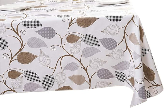 Walrus Heavy Duty Vinyl Tablecloth with Flannel Backing Waterproof Oil-Proof Plastic Table Cloth Stain-Resistant Wipeable Rectangle or Square Table Cover for Indoor and Outdoor (Leaves, 60X102 Inch)