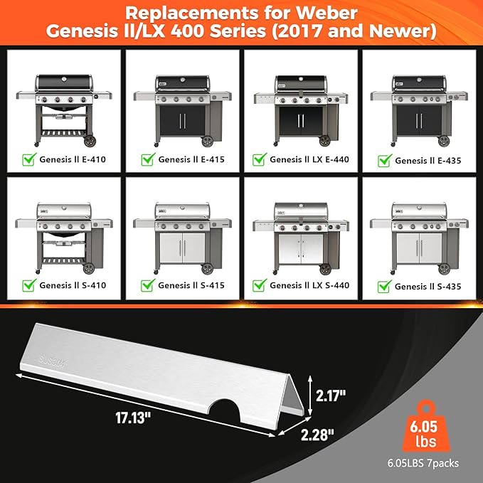 QuliMetal SUS304 Genesis ii Flavorizer Bars for Weber Genesis ii E-410/E-415/E-435, Grill Parts for Weber GS4 Genesis II LX E-440 Series Grills, 17“ Flavorizer Bars for Weber Genesis 2, 66796 66033