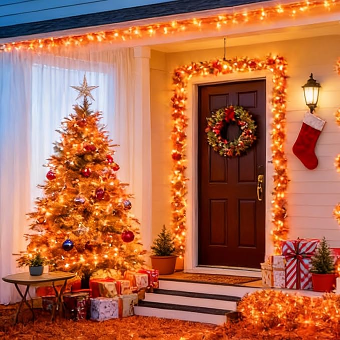 Orange Thanksgiving Mini Lights, 31.9FT 150-Count Autumn Fall String Lights,Connectable 120V Plug in for Outdoor Indoor Garden Party Halloween Christmas Xmas Tree Lights Yellow Decor