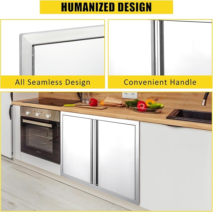 GarveeLife BBQ Access Door 24" W x 24" H, Double Outdoor Kitchen Door, Weatherproof Built in 304 Stainless Steel with Recessed Handle for Outside,Commercial,BBQ Island,Grilling Station,Outside Cabinet