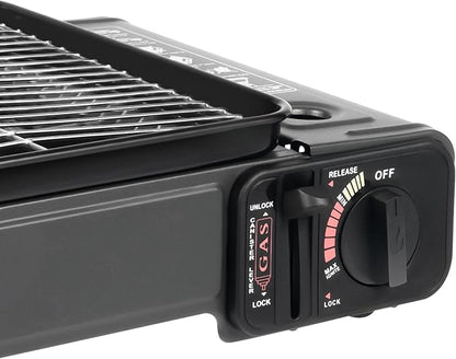Portable Butane Stove Compact Gas-Grill Stove with Grilling Net & Storage Case, 0.25-0.3MPa Tabletop BBQ for Camping, Outdoor Cooker, Home