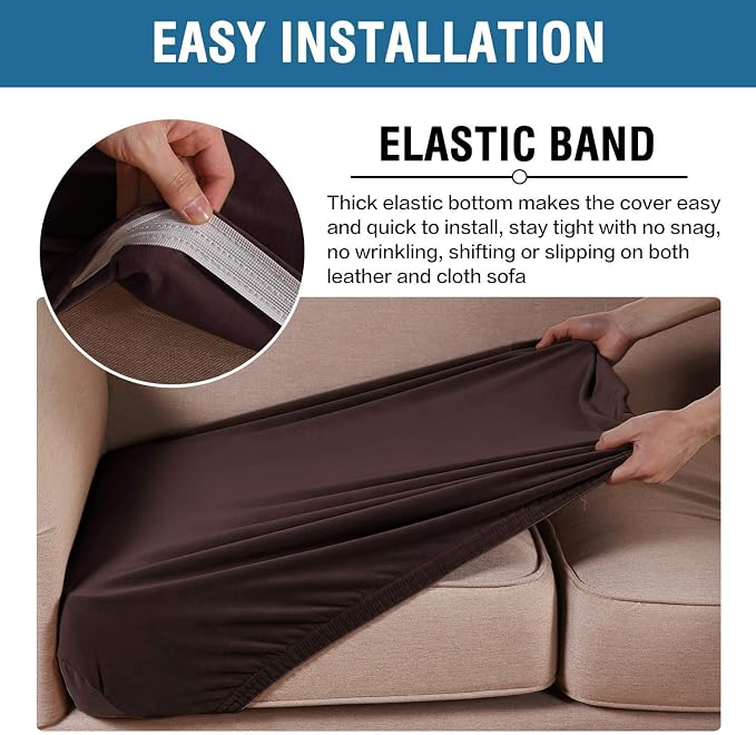 H.VERSAILTEX Velvet Stretch Couch Cushion Cover Plush Cushion Slipcover for Chair Loveseat Sofa Cushion Furniture Protector Seat Cushion Sofa Cover (2 Piece Large Sofa Cushion Covers, Brown)