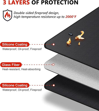 Protebox 75 x 40 inch Under Grill Mats for Outdoor Grill, Double-Sided Fireproof Deck and Patio Protector Mat, Waterproof Oil-Proof BBQ Floor Pad Indoor Fire Pit Fireplace Mat