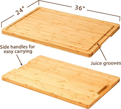 Allsum 36x24" Bamboo Cutting Board for Kitchen, Extra Large Wood Stove Top Cover, Noodle Board over Sink, Charcuterie Cheese Serving Tray with Side Handles and Juice Grooves
