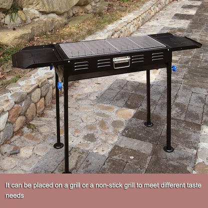 Charcoal Barbecue Grill Stainless Steel Folding Portable BBQ Grills for Outdoor Camping Cooking, Garden, Party (Black 118 * 30 * 75cm)