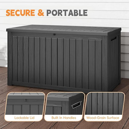 200 Gallon Outdoor Deck Box - Lockable Waterproof Storage Container, Resin Weatherproof Box for Patio Garden Furniture Pool Tools Cushions, Black