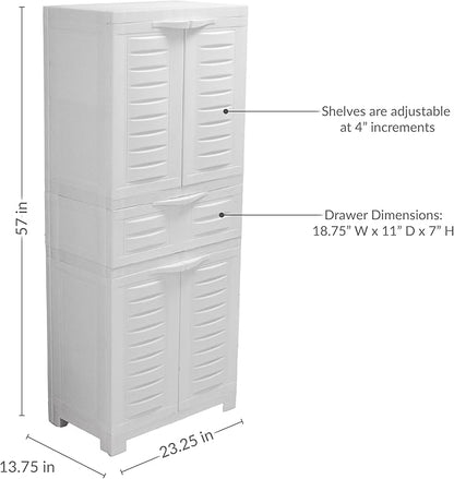 Sunnydaze 57" H Resin Garage Storage Cabinet - Garage Cabinet with 2 Adjustable Shelves - Freestanding Utility Storage for Laundry Room, Office, Basement - Speckled White