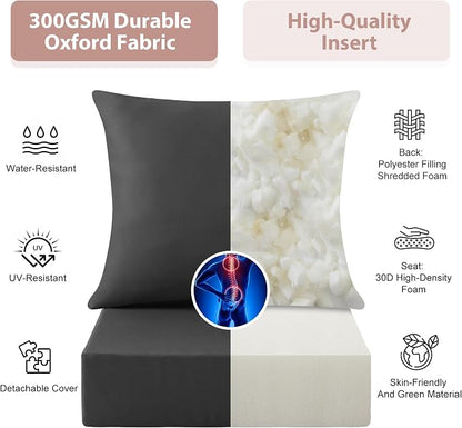 Outdoor Deep Seat Cushion Set, 24x24 Inch, Dark Grey, Set of 6 | Water-Resistant, Fade-Resistant, Removable Cover, For Patio Chair & Sofa&Furniture