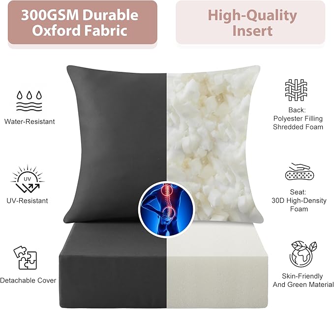 Outdoor Deep Seat Cushion Set, 24x24 Inch, Dark Grey, Set of 4 | Water-Resistant, Fade-Resistant, Removable Cover, For Patio Chair & Sofa&Furniture