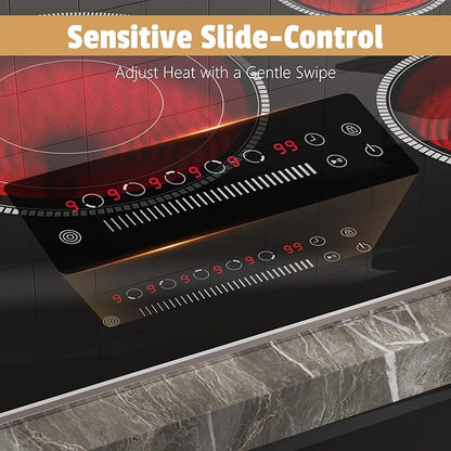 36 Inch Electric Cooktop, 5 Burner Stove Top with Slide Control, 9200W Electric Stove with Child Lock, Timer & Pause Function 36" Glass Cooktop, 220V Hard Wire(No Plug)