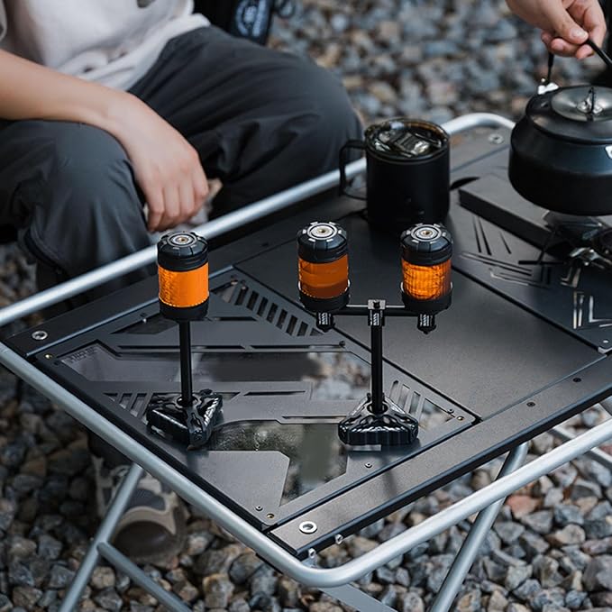 Drfeify Aluminum Camping Light Stand, Portable Outdoor Lamp Holder with Triangular Base for Tent Backyard BBQ Picnic Hiking