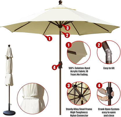 EliteShade USA 10-Year-Non-Fading 10Ft Market Patio Umbrella, UPF 50+ UV Protection Performance Sun Umbrella, Heavy Duty Commercial Grade Outdoor Table Umbrella with Crank & Tilt, Windproof Vented Top for Garden, Pool, Deck and Outdoor Playsets, Natural