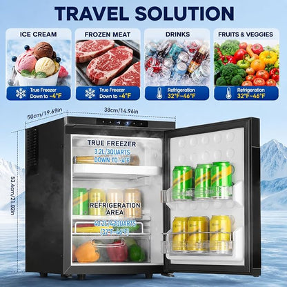 1.77 Cu.Ft Portable Refrigerator with True Freezer -4°F | 12V/24V DC & 110V AC, APP Control, Energy Star Certified, Compact Refrigerator for RV, Camper, Truck, Boat, Apartment