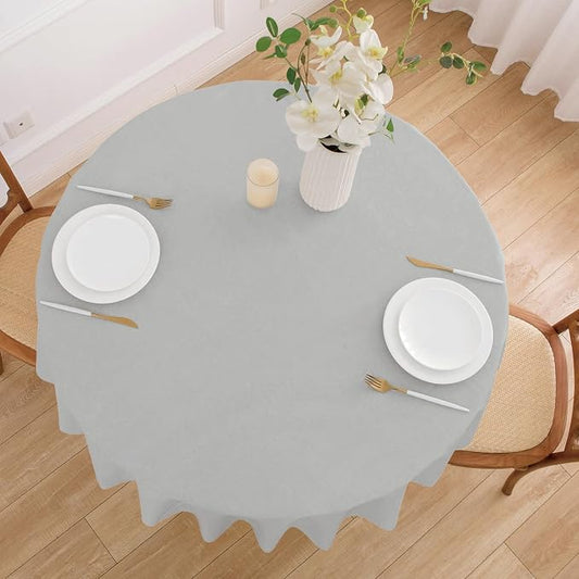 NLMUVW 48 Inch Round Vinyl Tablecloth with Flannel Backing, Small PVC Table Cloth Waterproof Wipe Clean Table Cover for Dining Party Camping Outdoor, Light Grey