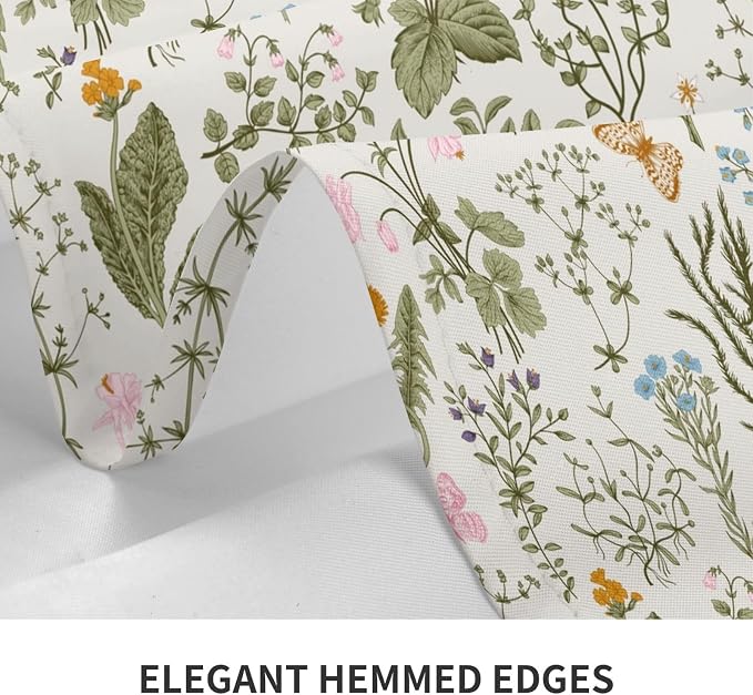 Vintage Floral Rectangle Tablecloth for Kitchen Dinner Picnic Party | 54"x72" Herbs and Wild Flowers Table Cloth Spring Summer Farmhouse Home Decor Cute Botanic Table Cover