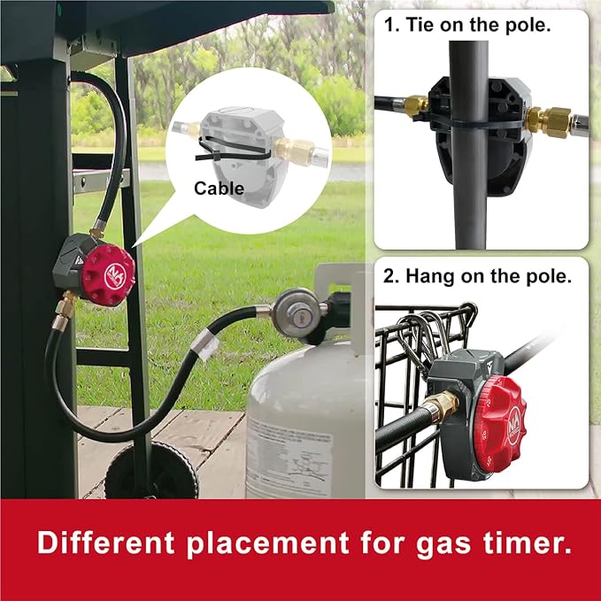 NO WORRIEZ Safety Auto Shut-Off Gas Timer for Propane & Natural Gas | Outdoor Grill, Fire Pit, Pizza Oven | – 100,000 BTU w/ 3/8" Flared Connector & Hose, Patent Pending