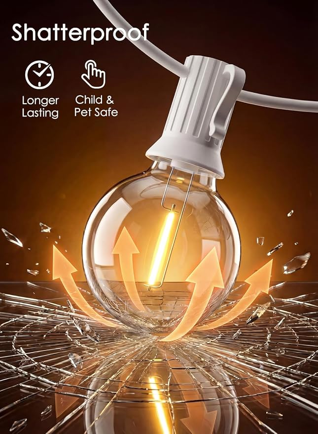 SUNSGNE 25FT G40 LED White Outdoor String Lights, White Patio Lights with 25 Shatterproof LED Clear Globe Bulbs for Patio Garden Porch Pergola Bistro Outside Decor