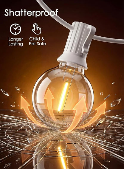 SUNSGNE 25FT G40 LED White Outdoor String Lights, White Patio Lights with 25 Shatterproof LED Clear Globe Bulbs for Patio Garden Porch Pergola Bistro Outside Decor