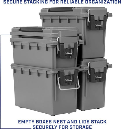 Sheffield Ammo Box Made in USA, Stackable Lockable Ammo Storage Box, Gray | 4 Pack Lockable Storage Box, Water & Dust Resistant Dry Box, Secures Hunting Gear, Gun Accessories, Supplies, Bullets
