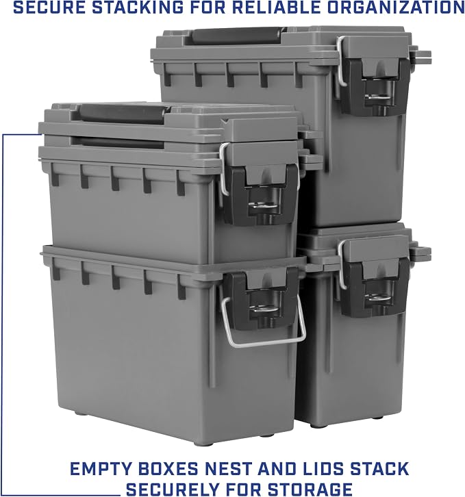 Sheffield Ammo Box Made in USA, Stackable Lockable Ammo Storage Box, Gray | Lockable Storage Box, Water and Dust Resistant Dry Box, Secures Hunting Gear, Gun Accessories, Supplies, and Bullets