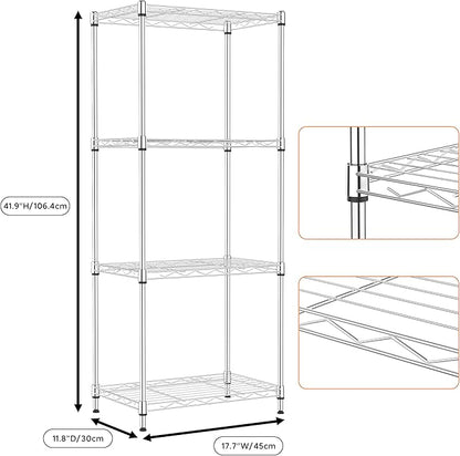 M MZG 4 Tiers Shelf Metal Storage Shelves Wire Rack Closet Organizers with Wheel for Garage Kitchen Bathroom Laundry Chrome 11.8" D x 17.7" W x 41.9" H