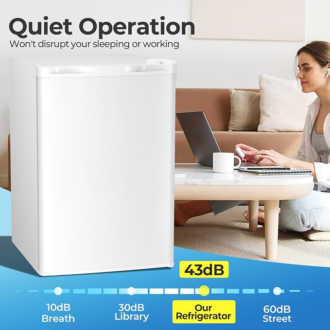 Electactic 4.5 Cu.ft Mini Fridge with Freezer, Compact Refrigerator with Reversible Single Door, Adjustable Thermostat, Low Noise, Energy Efficient for Office, Dorm, Bedroom, Apartment White