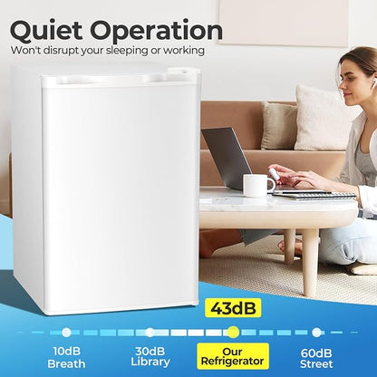 Electactic 4.5 Cu.ft Mini Fridge with Freezer, Compact Refrigerator with Reversible Single Door, Adjustable Thermostat, Low Noise, Energy Efficient for Office, Dorm, Bedroom, Apartment White