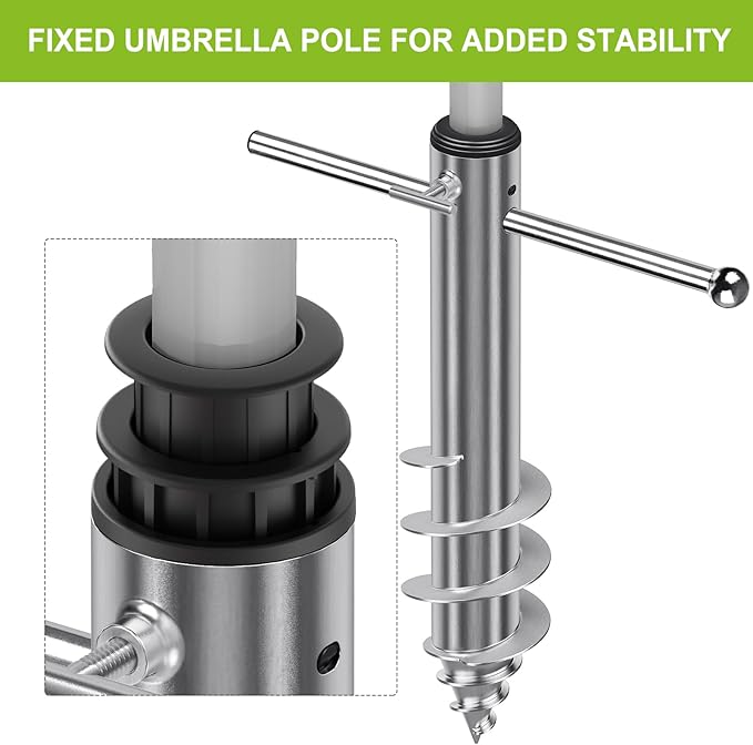 Dolibest Beach Umbrella Sand Anchor, Heavy-Duty Steel Beach Umbrella Holder with 3 Sleeves (Fits 1-2" Poles), Windproof Beach Umbrella Stake, Fully Welded Spiral Base Design for Ultimate Stability