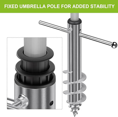 Dolibest Beach Umbrella Sand Anchor, Heavy-Duty Steel Beach Umbrella Holder with 3 Sleeves (Fits 1-2" Poles), Windproof Beach Umbrella Stake, Fully Welded Spiral Base Design for Ultimate Stability