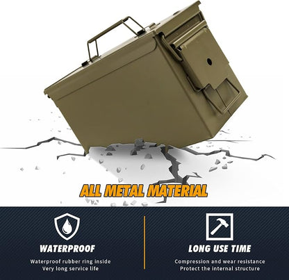 GUGULUZA Metal Ammo Can 30 50 Cal, Waterproof Airtight Ammo Containers Case | Heavy-Duty Ammunition Storage Case Military Container, Lockable Box w/Flip Top for Long-Term Storage Bullet, 30Cal and 50 Cal