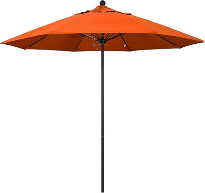 California Umbrella 9' Rd. Venture Series Contract Grade Patio Umbrella, Push Open Pin Stop, Bronze Finish, Sunbrella Melon