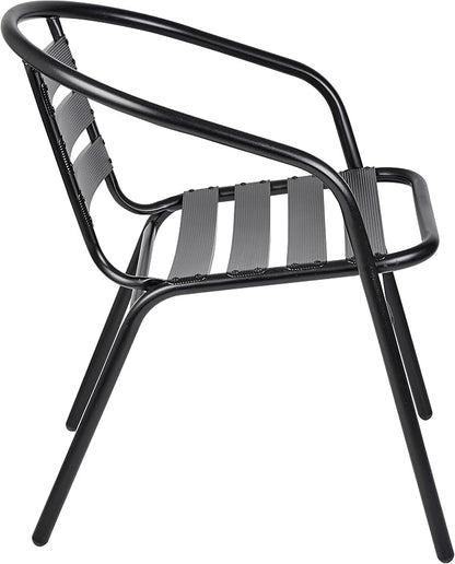 Indoor Outdoor Set of 10 Black Restaurant Metal Aluminum Slat Stack Chairs Lightweight