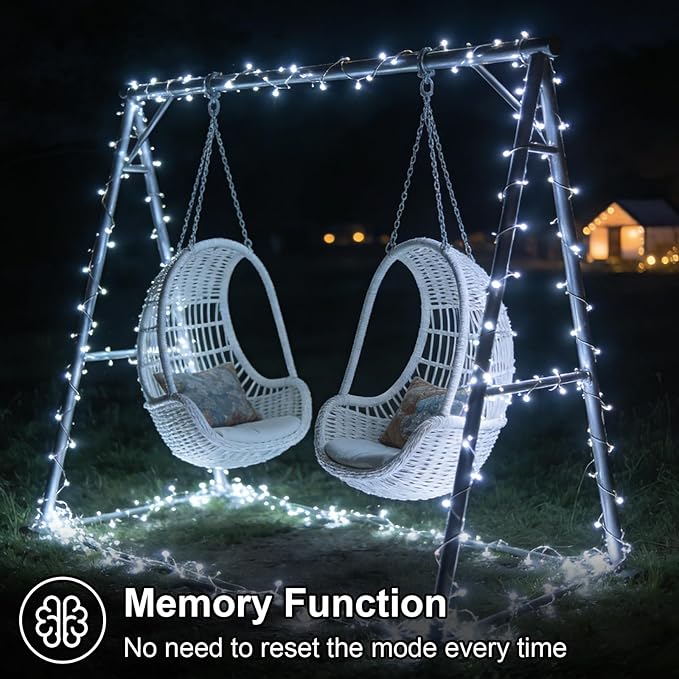 QITONG White Solar String Lights Outdoor Waterproof, 2 Pack Each 66ft 200 LED Solar Powered Christmas Lights, 8 Modes Green Wire Solar Fairy Lights for Outside