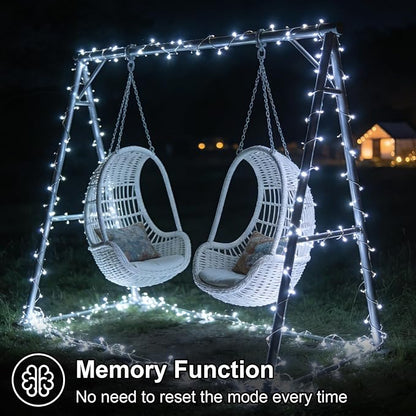 QITONG White Solar String Lights Outdoor Waterproof, 2 Pack Each 66ft 200 LED Solar Powered Christmas Lights, 8 Modes Green Wire Solar Fairy Lights for Outside