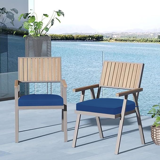 Cozyide Outdoor Chair Cushions, Waterproof Patio Seat Cushions with Adjustable Straps, Round Corner Patio Chair Cushions for Garden, Royal Blue, 17x16x2 Inch (Pack of 4)