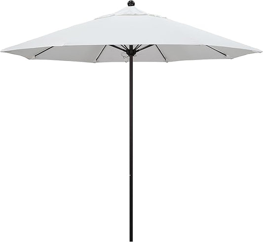 California Umbrella 9' Round Aluminum/Fiberglass Umbrella, Push Open, Bronze Pole, Sunbrella Natural Fabric